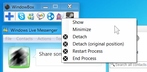 Detachment Screenshot Detaching a window: detach, restart and order windows easily
