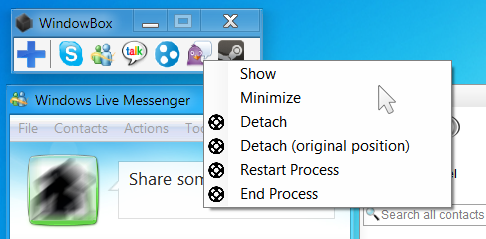 Detaching a window: detach, restart and order windows easily