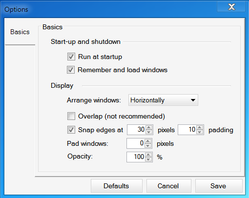 Options Screenshot Features padding, snapping and different views